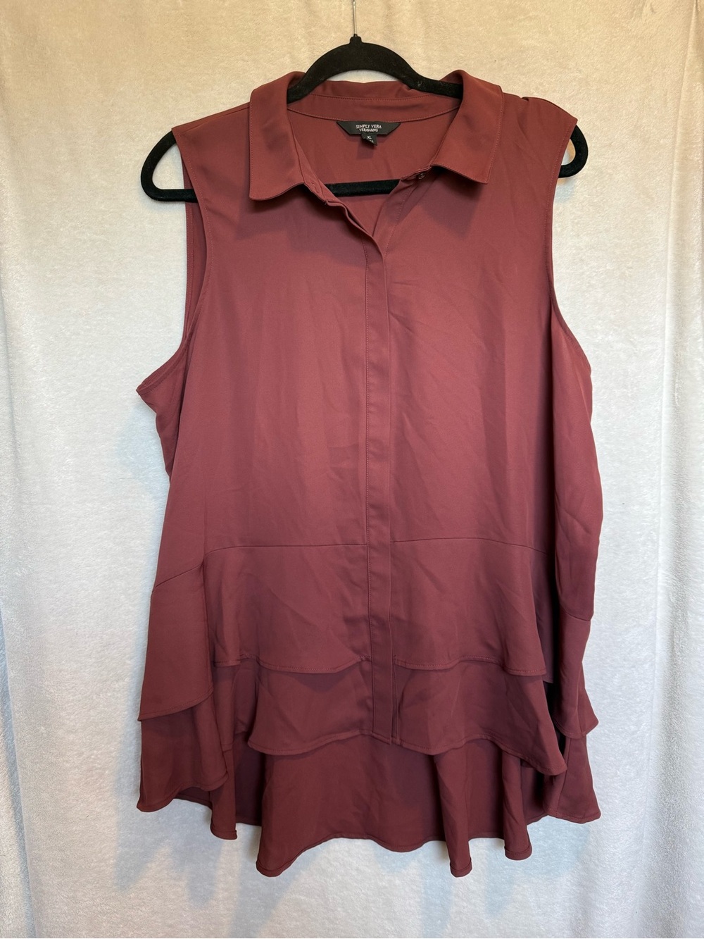 Simply Vera Vera Wang Sleeveless Ruffle Hem Blouse - Rosewood